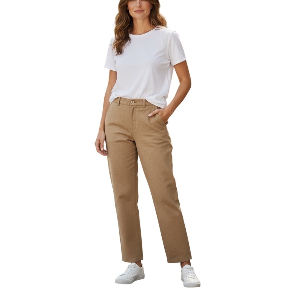 L.L.Bean Women's Flannel Trousers Hi-Rise Cotton Blend Tan Size 20 Reg Classic